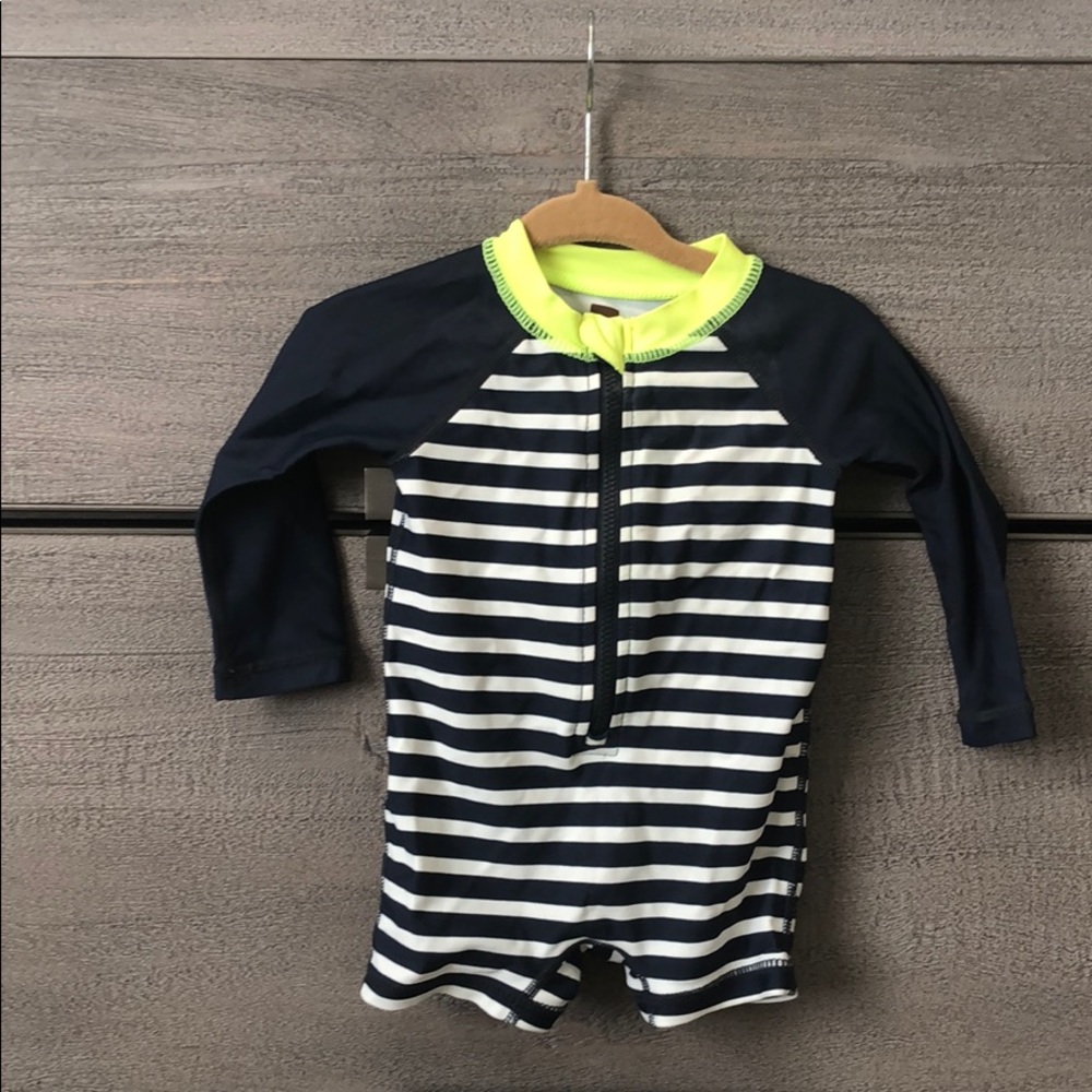 Tea swimmer 3-6 mo navy and white with lime green